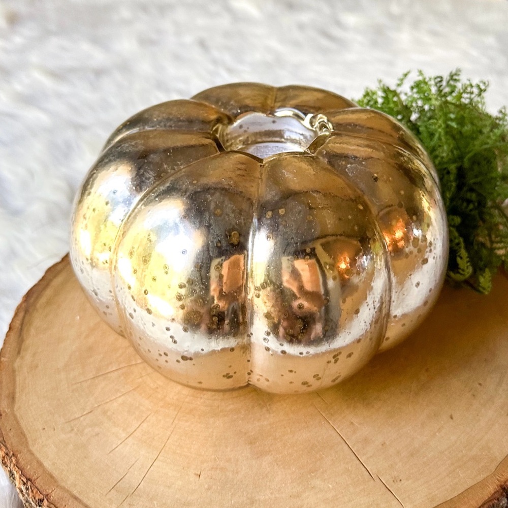 Pier 1 Mercury Glass Pumpkin Silver Tealight Fall Candle Holder Thanksgiving